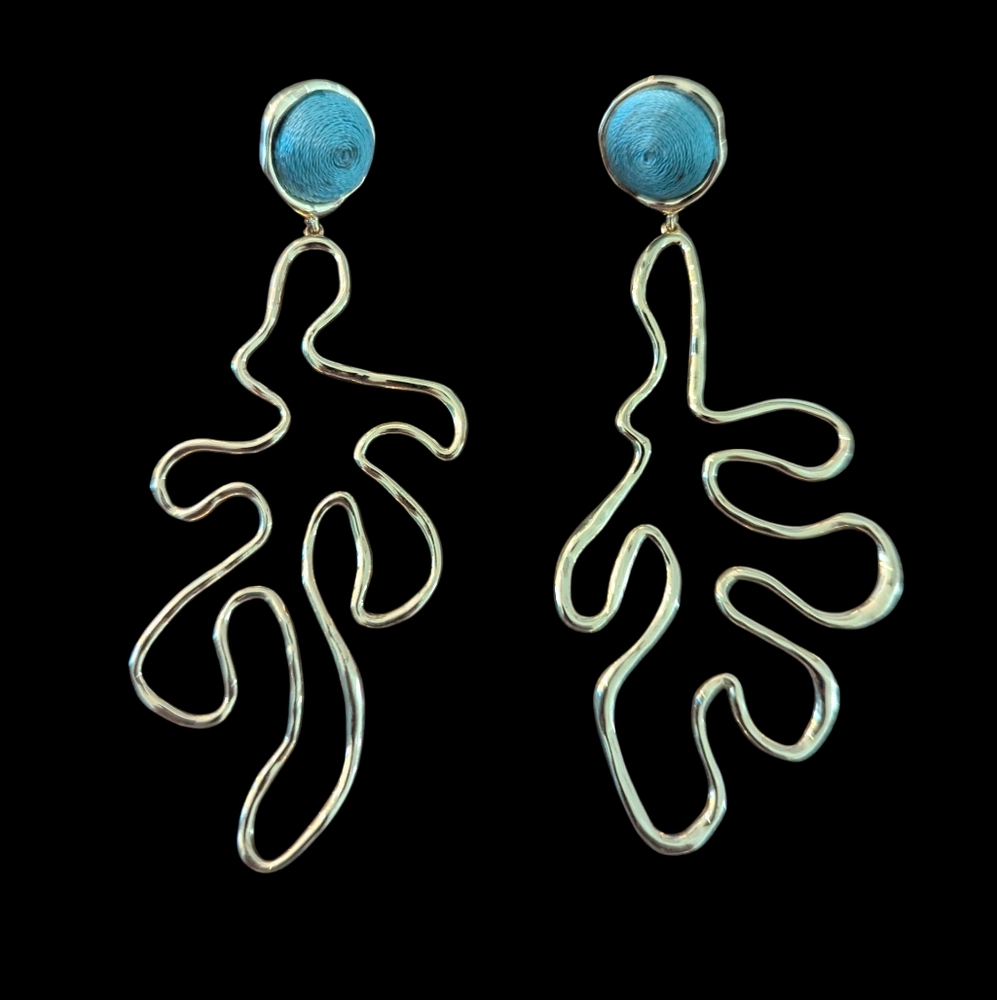 Artistic Abstract Gold and Blue Earrings